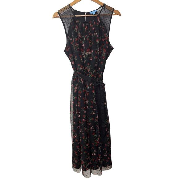 Draper James RSVP sleeveless clip dot tulle dress dainty floral black multi larg - Picture 1 of 11